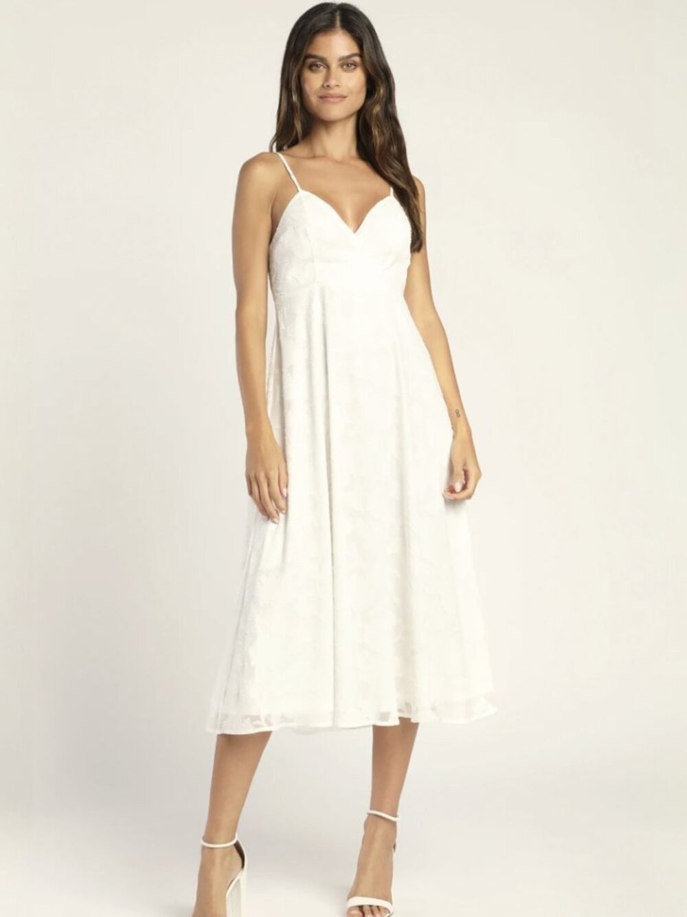 Lulus Perfectly Picturesque White Floral Burnout Surplice Midi Dress NWT